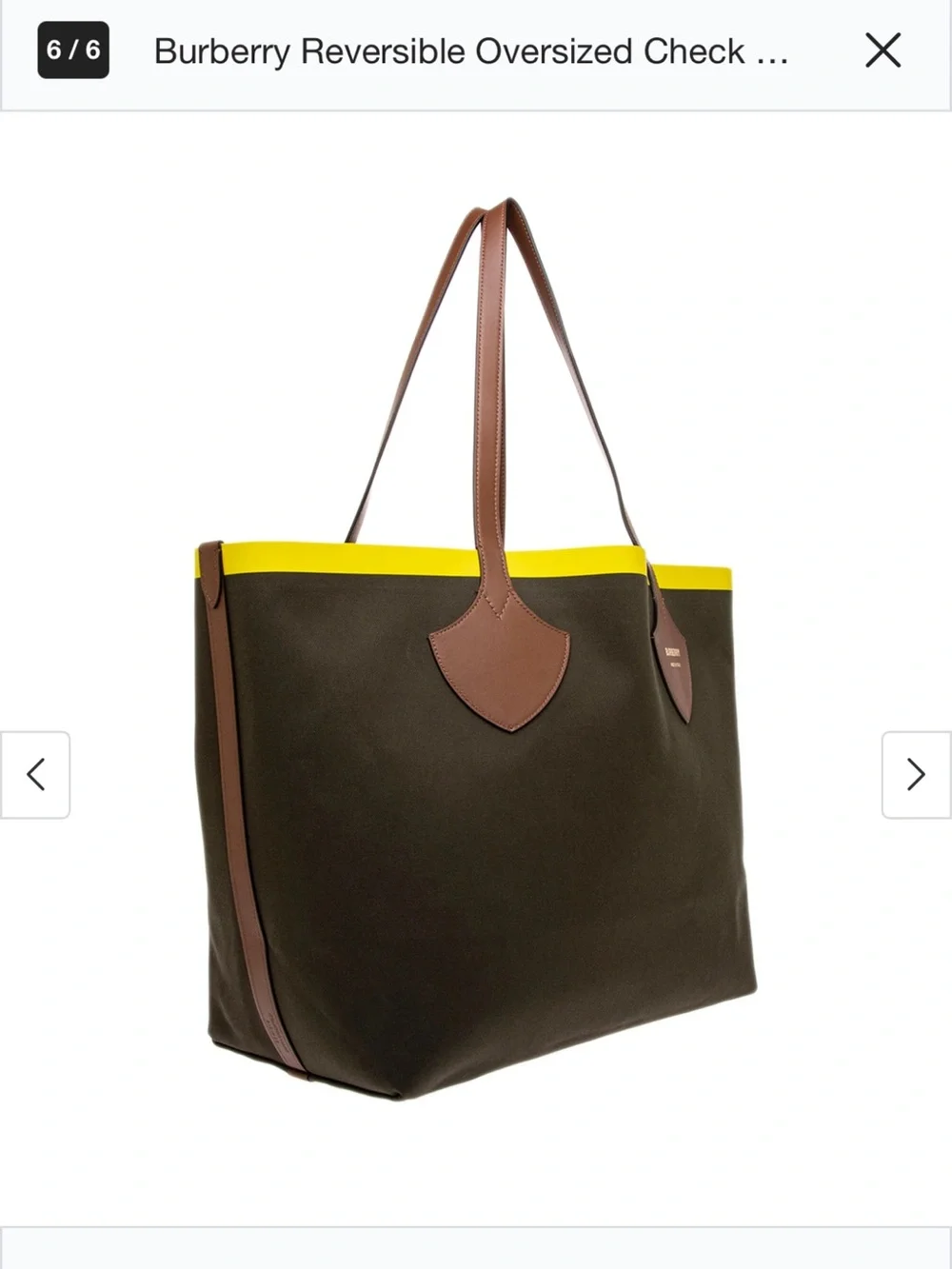 Burberry Brown Check Tote with Yellow Trim and Tan Leather Handles
